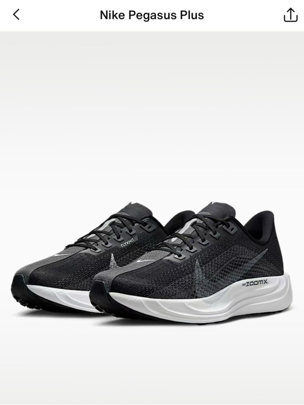 Nike Black & White Pegasus Plus Flynit size 7